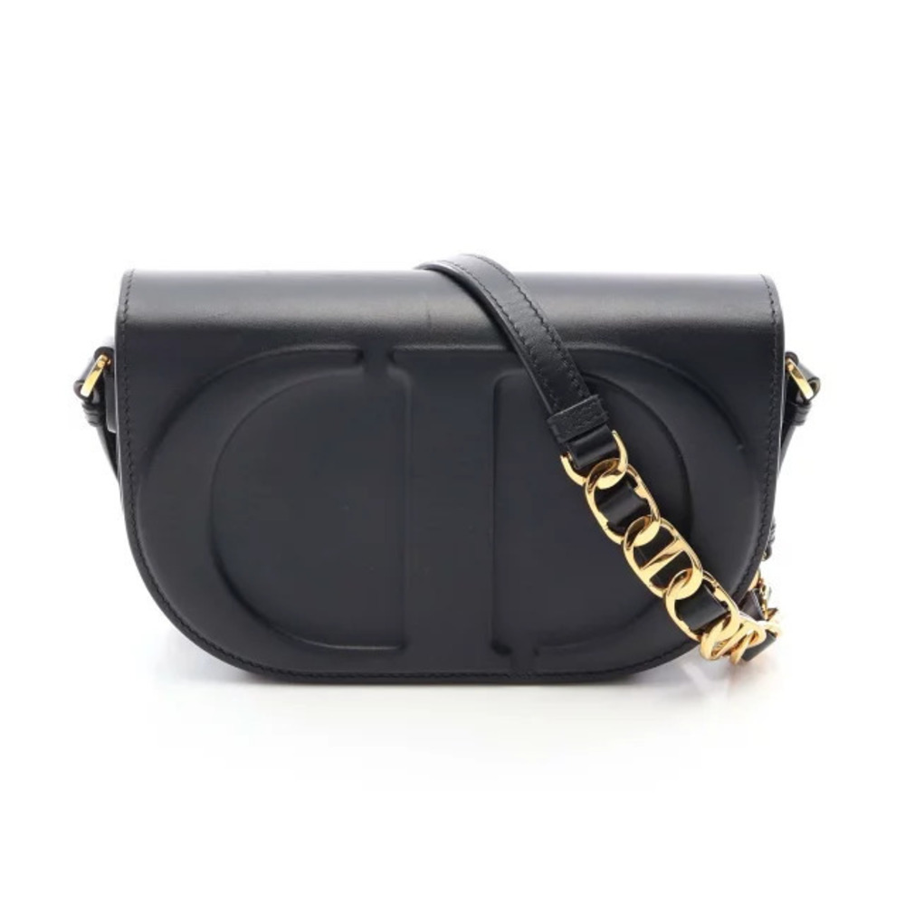 Christian Dior CD Signature Shoulder Bag Leather Black